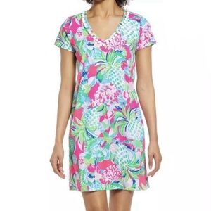 LILLY PULITZER Etta V-Neck Shift Dress Pink Green Size Medium